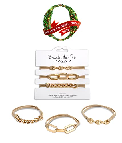 Gold Hair Tie Bracelets Set of 3 with Metal Accents - Maya J