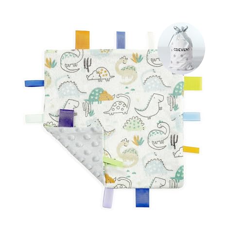 CREVENT Soft Security Blanket for Babies - 10"x10" Dinosaur Design