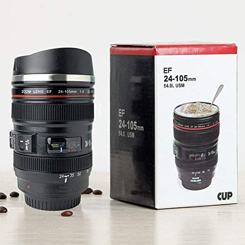 Camera Lens Coffee Mug with Lid - Stainless Steel Insulated Travel Cup