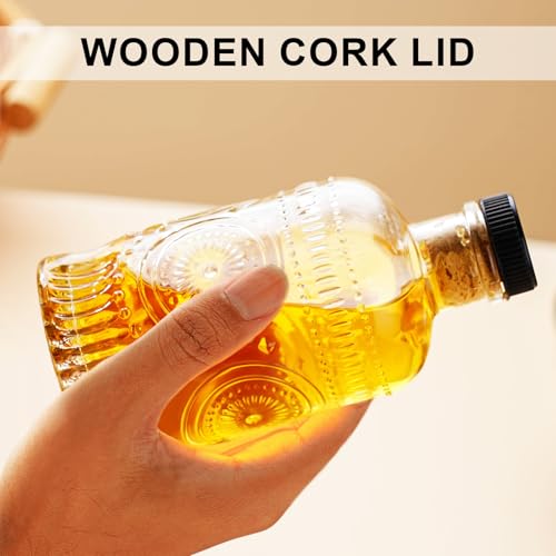 Oil Dispenser Set of 2 - 7 oz Glass Bottles with Metal Pourers