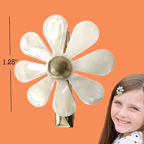 Alazco 2 Pack Flower Hair Clips with Pearly Petals - Daisy Style, 1.25"