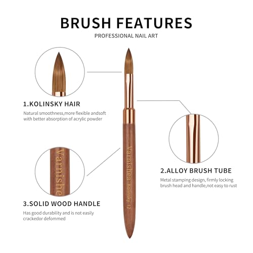 Varnishea Pure Kolinsky Acrylic Nail Brush - Size 4 Rose Gold & Brown Handle