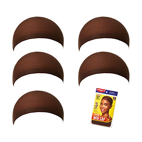 Red by Kiss Stocking Wig Cap - 5 Pack, Dark Brown, Slip-Free