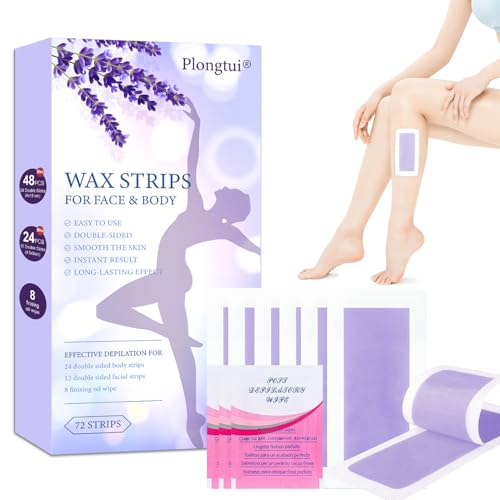 72PCS At Home Wax Strips for Hair Removal, Women & Men | 48 Body + 24 Face Wax Strips, 8 Calming Oil Wipes, Hypoallergenic for All Skin Types, Legs, Arms, Bikini, Brazilian, Back