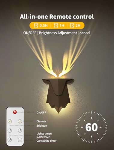 Deer Night Light with Remote Control - Dimmable Antler Sconce