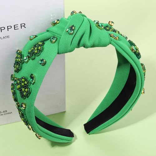 St. Patrick's Day Shamrock Knotted Headband with Crystals