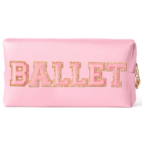 Ballet Makeup Bag for Girls - Pink Chenille Cosmetic Pouch