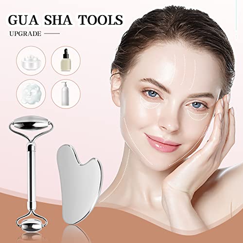 Stainless Steel Facial Roller & Gua Sha Scraping Kit for Anti-Aging