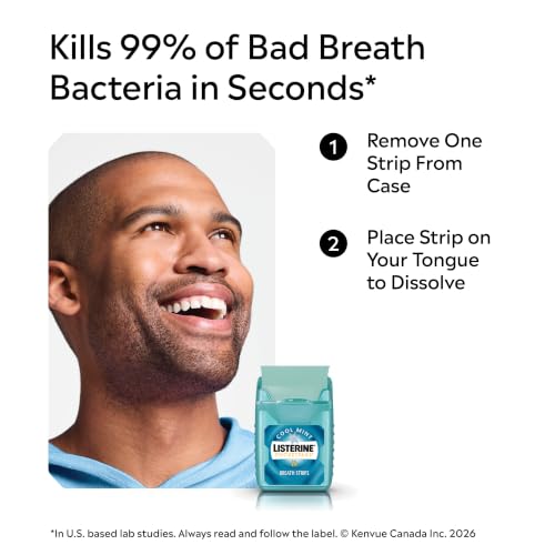 Listerine PocketPaks Breath Strips Cool Mint 72 Count (Pack of 2) – Instant Fresh Breath