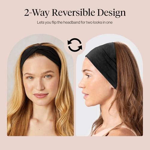 Kitsch Wide Non-Slip Headbands for Women - 2 Pack, Black & Camel