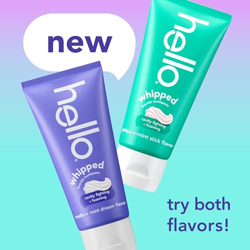 Hello Whipped Mellow Mint Dream & Peppermint Stick Toothpaste Pack - 2 x 4.0 oz Fluoride Foam Toothpaste