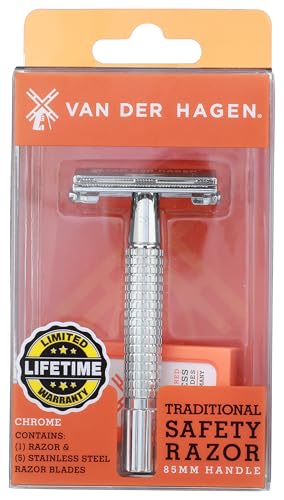 Van Der Hagen Traditional Safety Razor Kit - Chrome 85mm Handle & 5 Blades