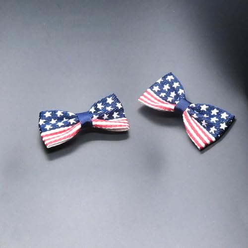 4Pcs Patriotic American Flag Hair Bows for Girls - 5 Inch Clips