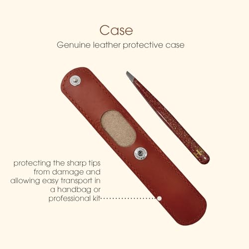 Professional Stainless Steel Eyebrow Tweezers with Leather Case - Precision Brow Tool