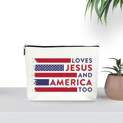ZYQFN Love Jesus & America Too Makeup Bag - Patriotic Flag Design (029)