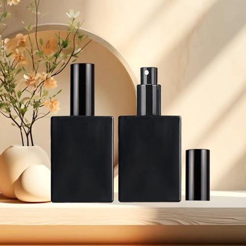 6 Pack 50ml Matte Black Square Glass Spray Bottles - Refillable