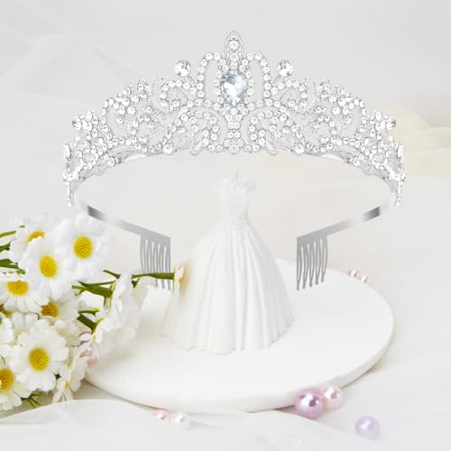 Silver Crown Princess Tiara with Crystals - Elegant Headband for Women & Girls