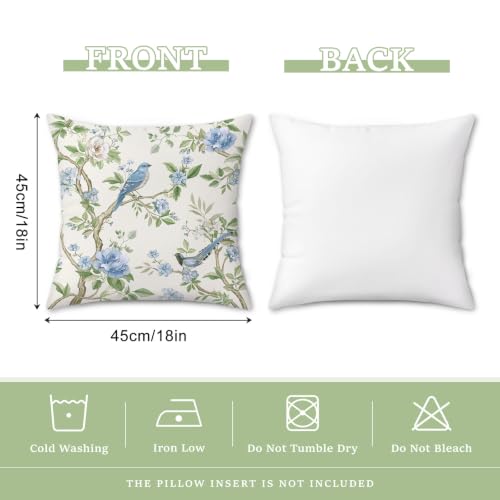 Blue Green Bird Floral Velvet Throw Pillow Covers - Set of 2, 18x18