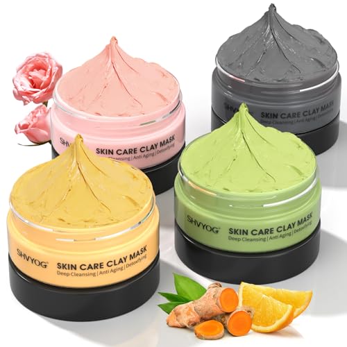 SHVYOG 4-Piece Clay Face Mask Set - Deep Cleansing & Pore Refining Kit