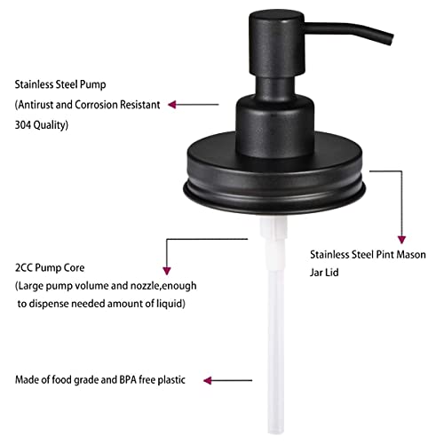 Amolliar Mason Jar Soap Dispenser Pump Lid - Black 2-Pack