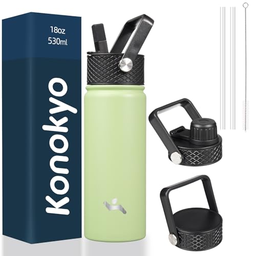 Konokyo 18 oz Insulated Stainless Steel Water Bottle with Straw Lid - BPA-Free & Leak-Proof for Travel, Gym, Hiking
