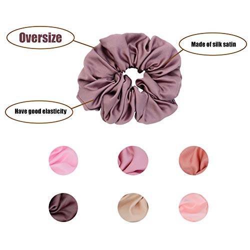 Chloven 6 Colors Oversize Satin Scrunchies for Women & Girls - Blush Theme (6 Pack)