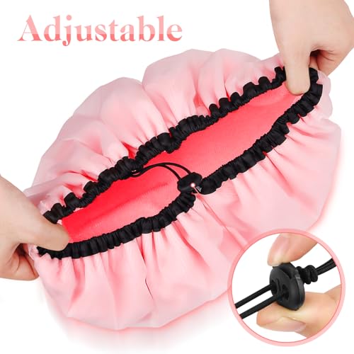 WAMFLUY Pink Reusable Waterproof Shower Cap for Women with Long Hair, Adjustable & Extra Large