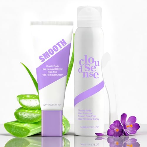 Hair Removal Cream & Spray Kit for Women & Men, Gentle Depilatory Set, Fast-Acting Body Hair Remover for Sensitive Skin, Full Body Use on Legs, Arms, Underarms & Bikini?140ml Spray + 100g Cream