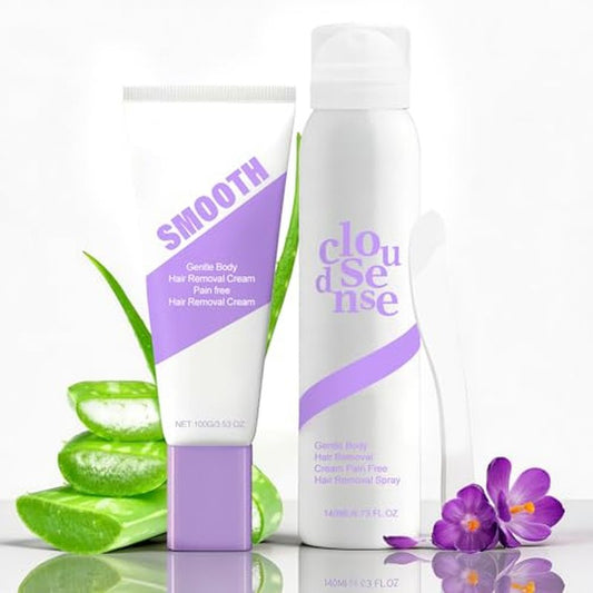 Hair Removal Cream & Spray Kit for Women & Men, Gentle Depilatory Set, Fast-Acting Body Hair Remover for Sensitive Skin, Full Body Use on Legs, Arms, Underarms & Bikini?140ml Spray + 100g Cream