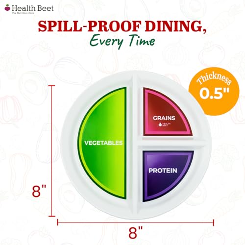 Health Beet Mediterranean Portion Control Plate - 3 Sections for Balanced Meals