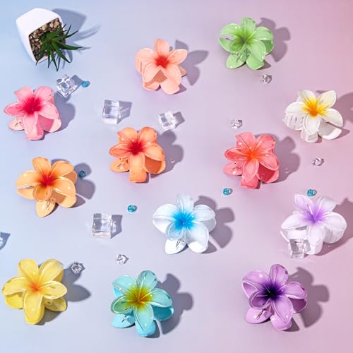 Hawaiian Flower Hair Clips - 12 Pack Claw Clips for Women