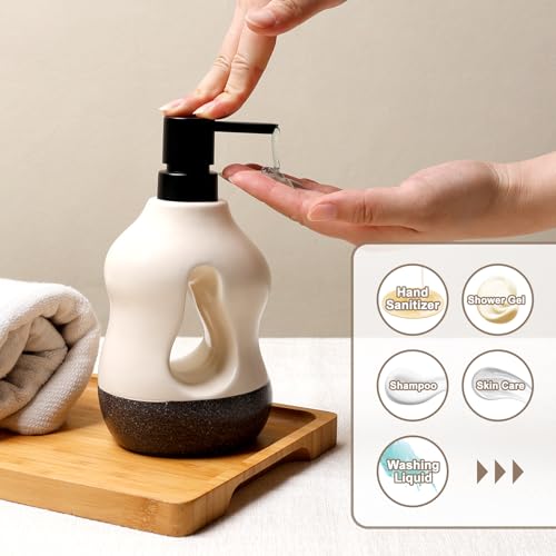 BosilunLife Ceramic Soap Dispenser - Beige & Black, 15oz
