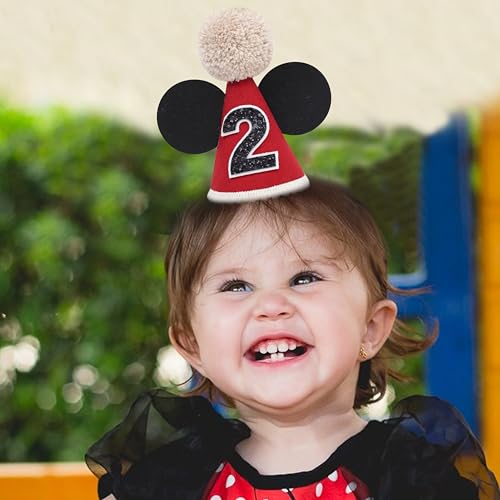 Mouse Birthday Hat for 2nd Birthday - Red & Black Party Hat
