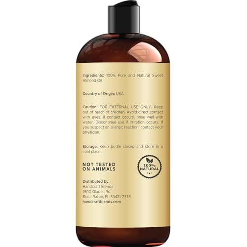 Handcraft Blends Sweet Almond Oil | 100% Pure and Natural | Bath & Body Oil | Premium Grade Carrier Oil | Skin | Hair | Body | Massage | Hexane-Free | 16 Fl Oz