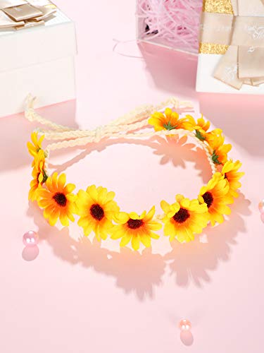 WILLBOND 8 Pcs Yellow Sunflower Headbands for Women - Floral Hair Wreaths