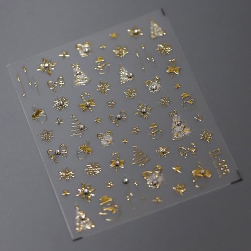 Pretty Diva Gold Christmas Nail Stickers 3D Xmas Nail Art with Rhinestones & Charms