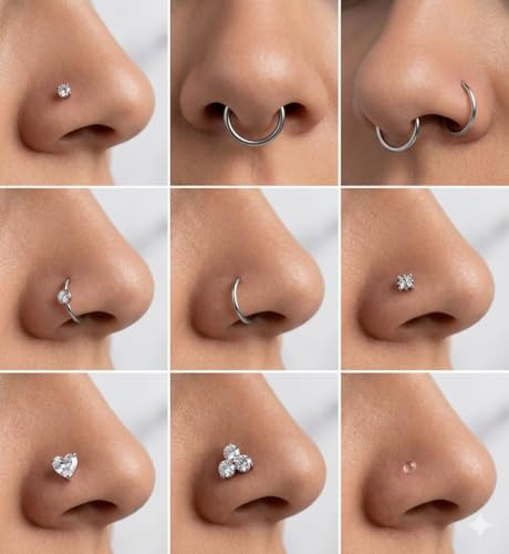 DJCIW Gold Style 20PCS Nose Piercing Kit with L-Shaped CZ Studs & Hoop Rings