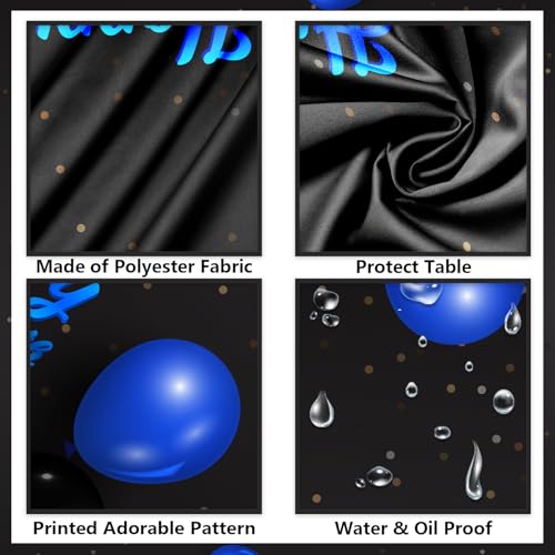 Happy 20th Birthday Tablecloth - Blue & Black Glitter Design, 53x108 inches