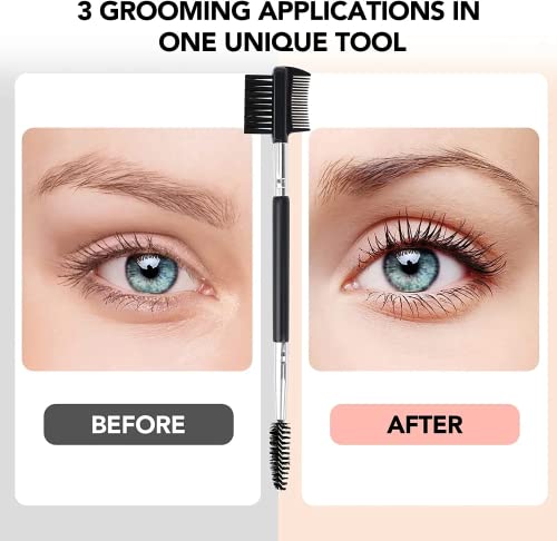 3-Piece Eyebrow and Eyelash Grooming Tool Set with Dual Heads