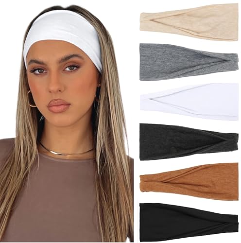 AKTVSHOW Non-Slip Wide Headbands for Women - 6 Pack Yoga & Workout