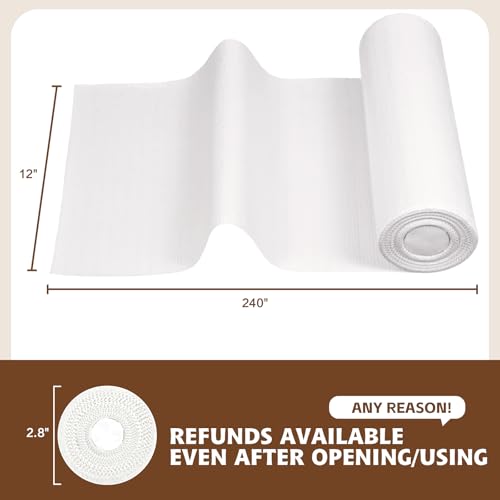 Non-Adhesive Shelf Liner 12in x 20FT - Waterproof & Non-Slip White
