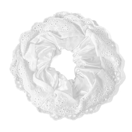Oversized White Lace Scrunchie for Women - Elegant Hair Accessory