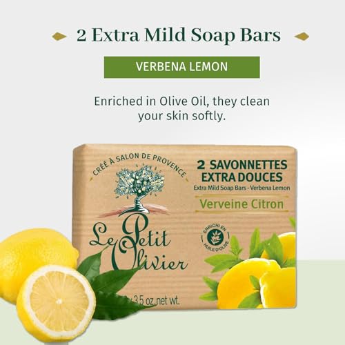Le Petit Olivier Verbena Lemon Extra Mild Soap Bar, 2-Pack