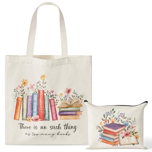 Y1tvei Canvas Tote Bag with Makeup Pouch - Reusable Gift