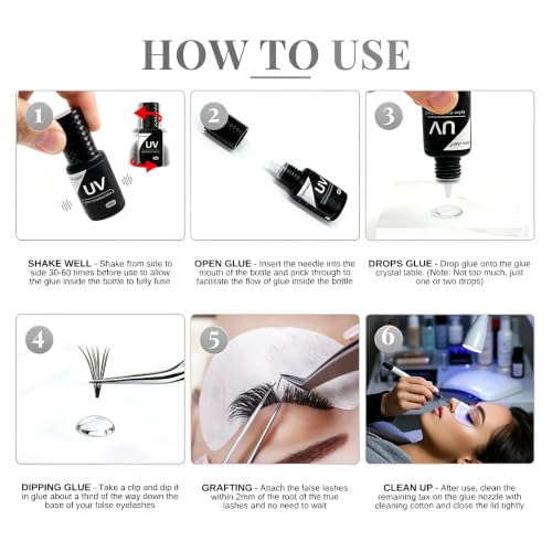 UV Eyelash Extensions Glue - 1 Sec Dry, Low-Fume 5ml for Salons