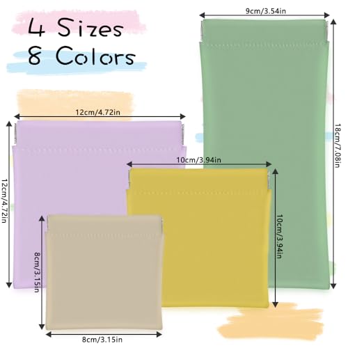 8Pcs Pocket Cosmetic Bags Set – 4 Sizes, PU Leather Self-Closing, Waterproof Makeup Pouches