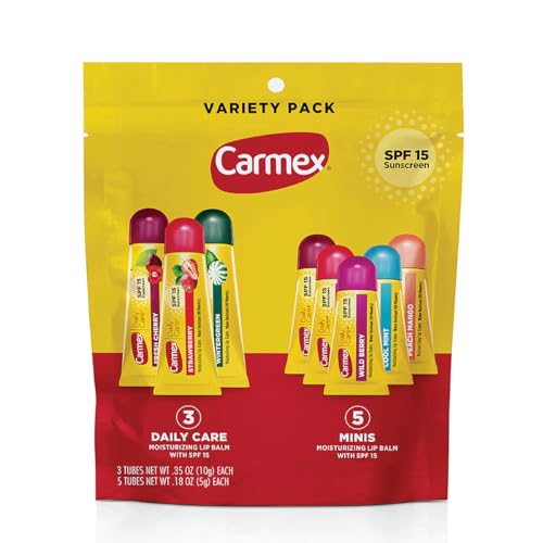Carmex Daily Care Moisturizing Lip Balm Variety Pack, 8 Count (3 Tubes, 5 Minis)