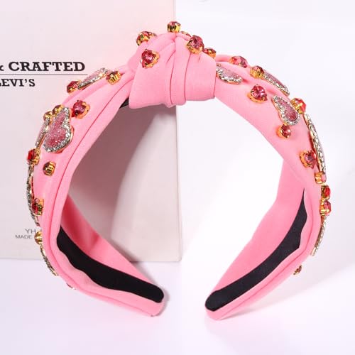 MOLOCH Pink Glitter Heart Knotted Headband - Beaded Rhinestone Hair Accessory
