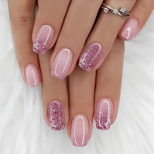 Lukmexor 6-Pack Short Square Press On Nails with Glitter Gradient - Combination-5