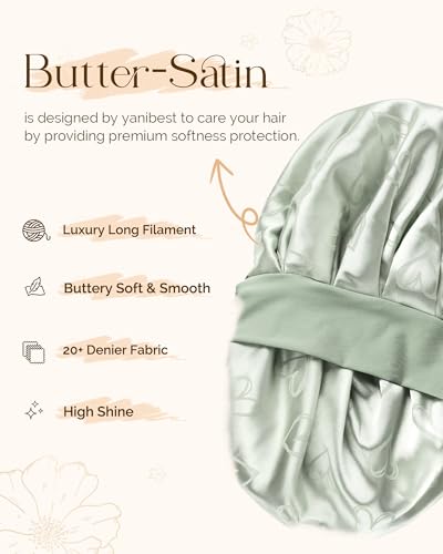 YANIBEST Adjustable Satin Bonnet for Sleeping - Double Layer, Green